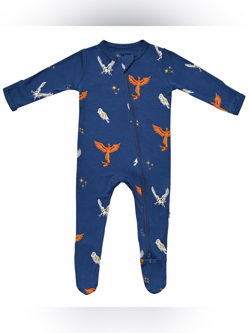 KYTE Baby Harry Potter footies owl flight print navy zippered newborn boy girl